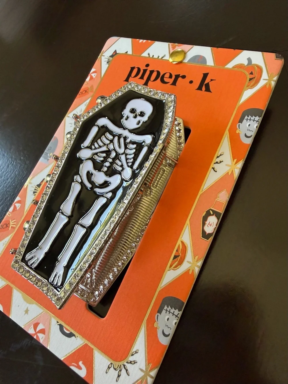 Piper K • Coffin Skeleton Halloween Hair Clip - Black & White